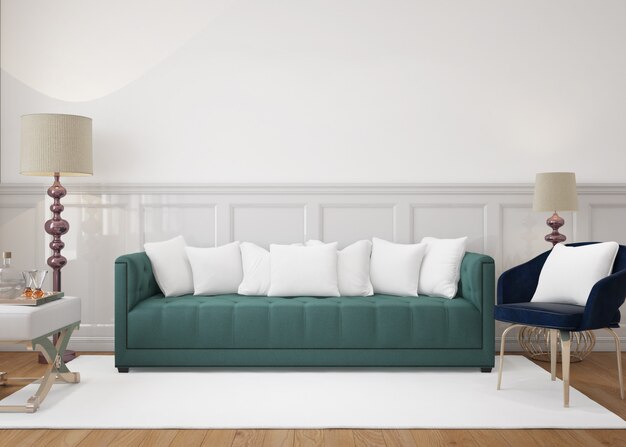 современная гостиная с диваном и макетными подушками