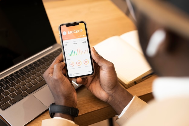 Modern man with digital device mockup