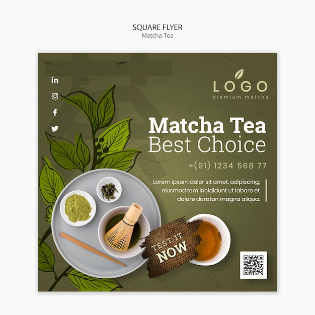 Free PSD modern matcha tea square flyer template