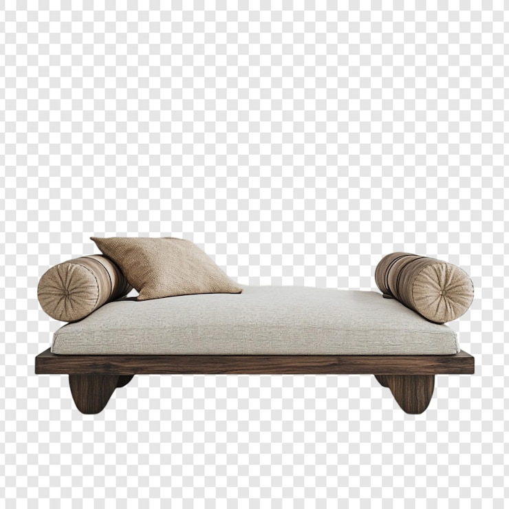 Free PSD modern minimalist daybed with beige cushions and wooden frame