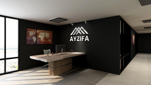Premium PSD | Modern minimalist interior design of meeting room logo mockup