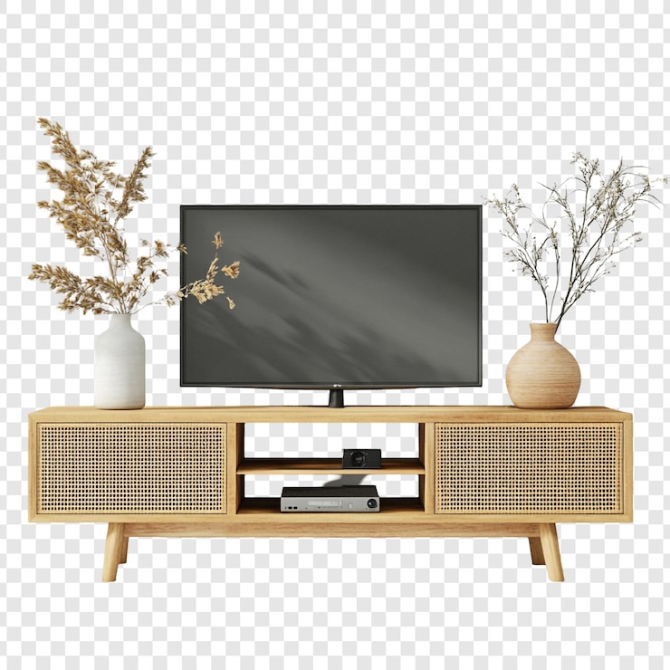 Free PSD modern minimalist tv stand with dried flowers