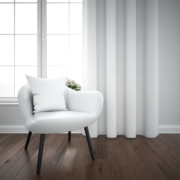 편안한 의자가있는 현대적인 객실