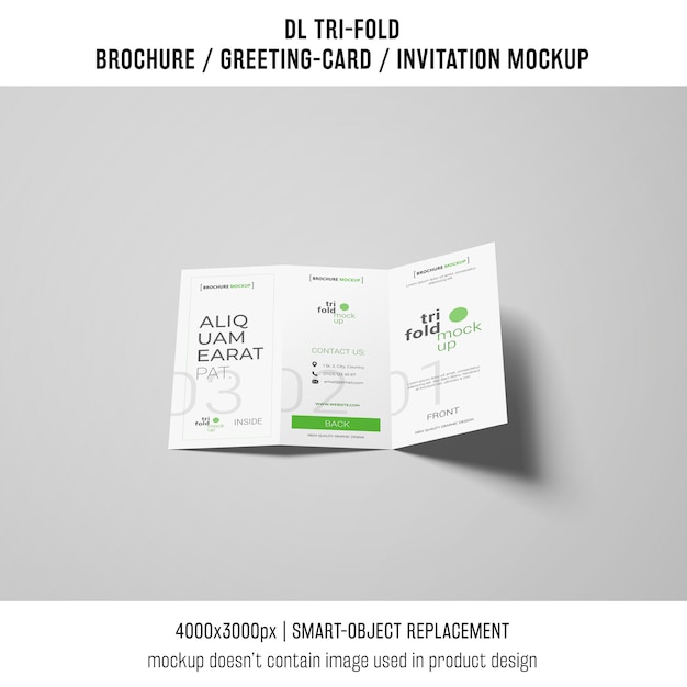 Free PSD modern trifold brochure or invitation mockup on gray background