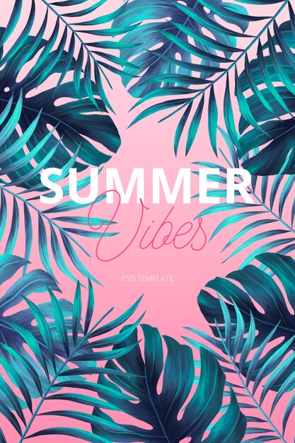 modern tropical poster template with watercolor leaves