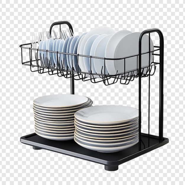 Modern TwoTier Black Dish Drying Rack with Plates and Cutlery