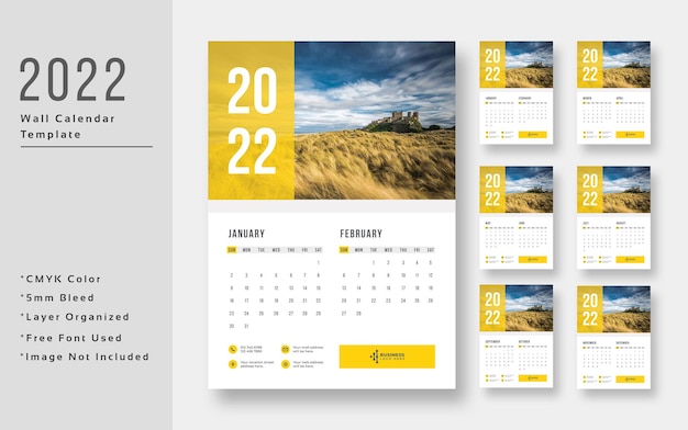 Free Wall Calendar 2022 Premium Psd | Modern Wall Calendar 2022 Template Design