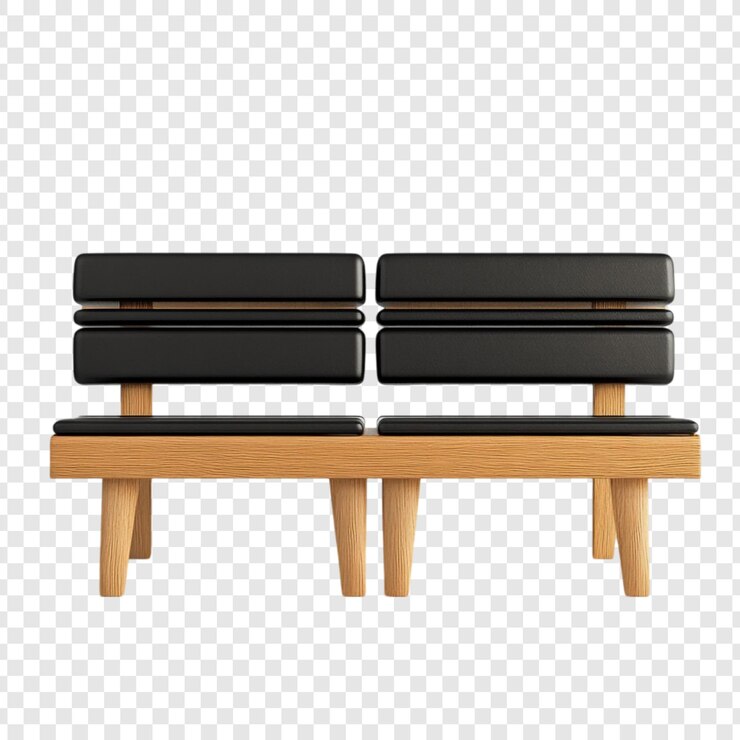 Free PSD modern wooden bench with black leather seat