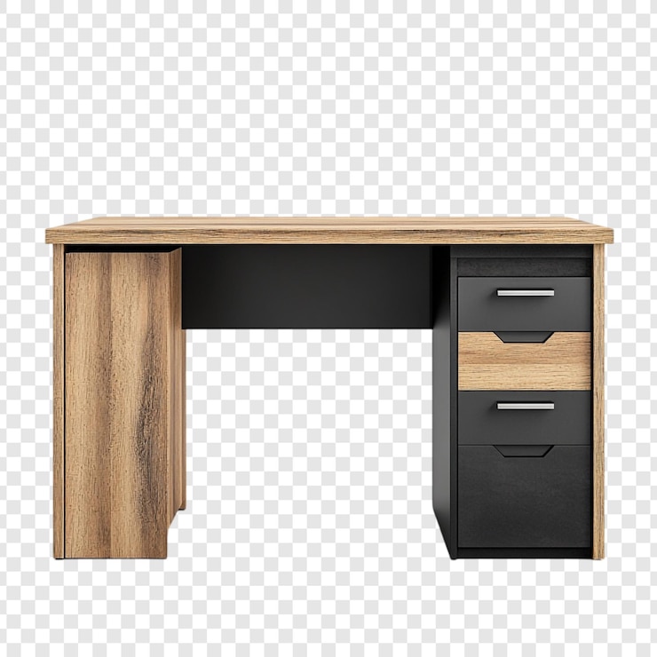 Free PSD modern wooden desk with black accents and drawers a stylish and functional workspace