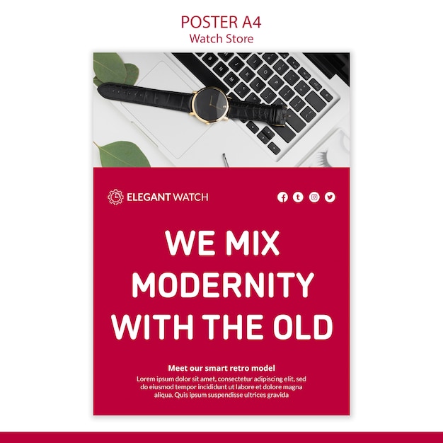 Modernity with old watches poster template