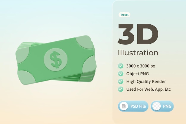 無料PSD お金の3dイラスト