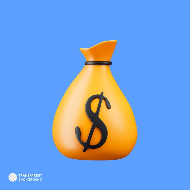 Money bag gold coin icon isolated 3d render illustration