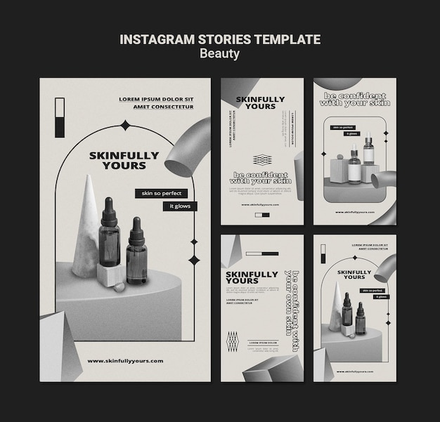 Free PSD monochromatic skin care social media stories