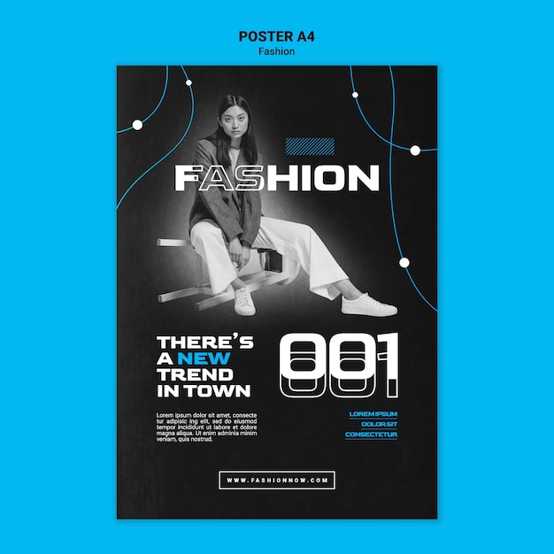 Monochromatic vertical poster template for fashion trends with woman