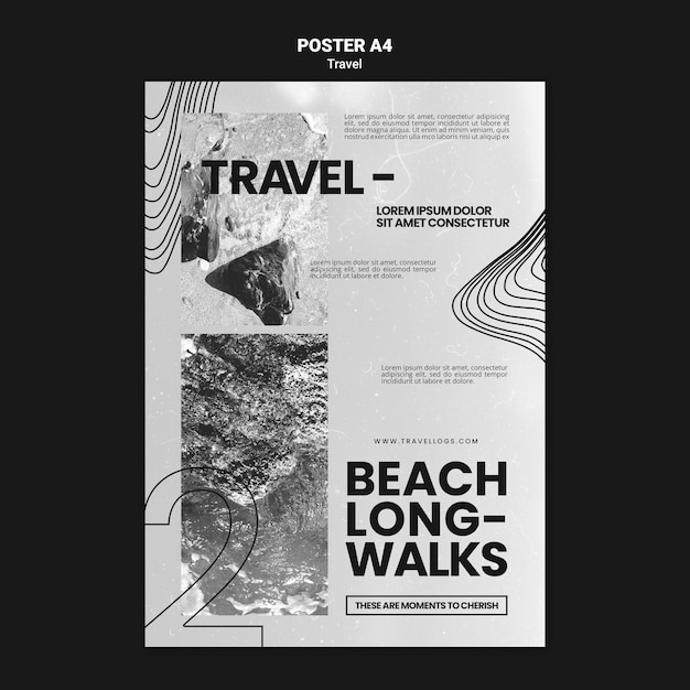 Monochromatic vertical poster template for relaxing beach long-walks