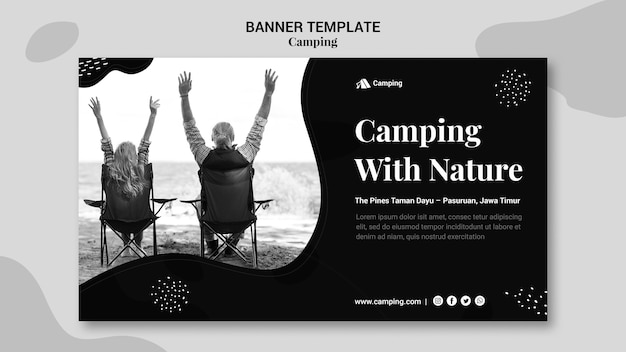 Monochrome banner template for camping with couple