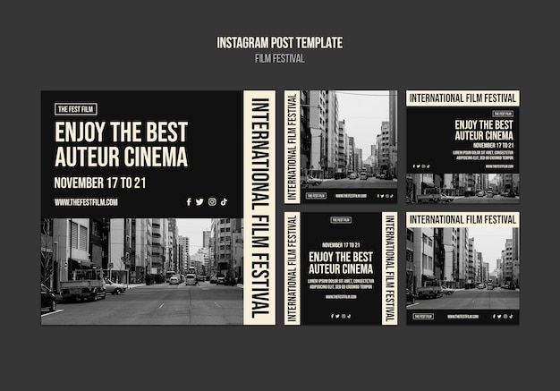Free PSD monochrome film festival instagram posts collection