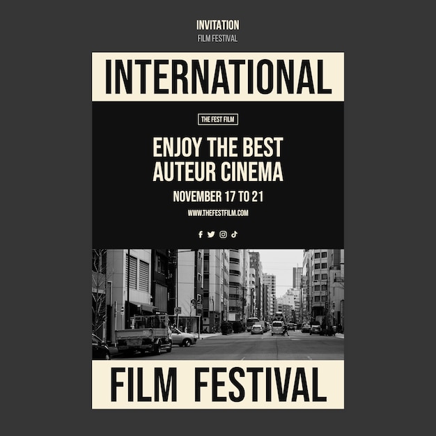 PSD gratuito modello di invito al festival del cinema monocromatico