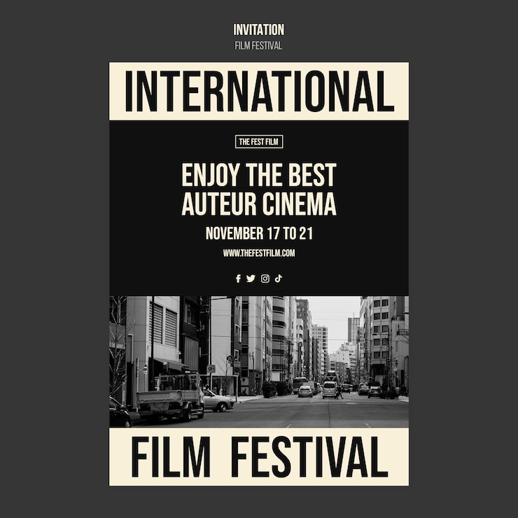Free PSD monochrome film festival invitation template