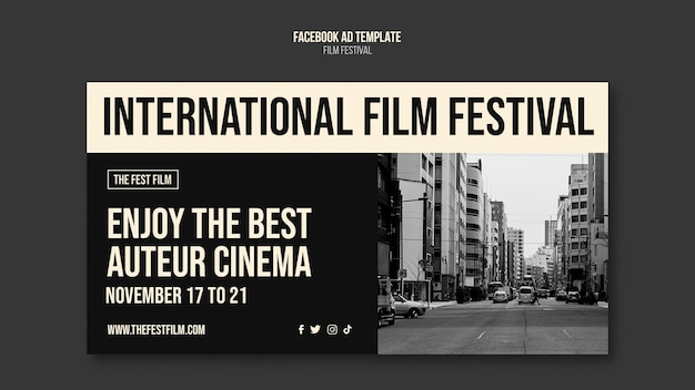 Modello promozionale di social media del festival cinematografico monocromatico