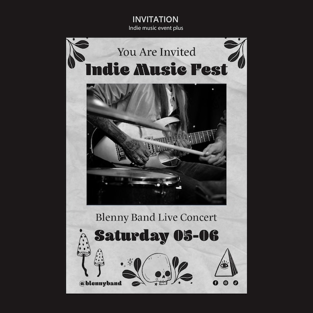 Monochrome invitation template for indie music event