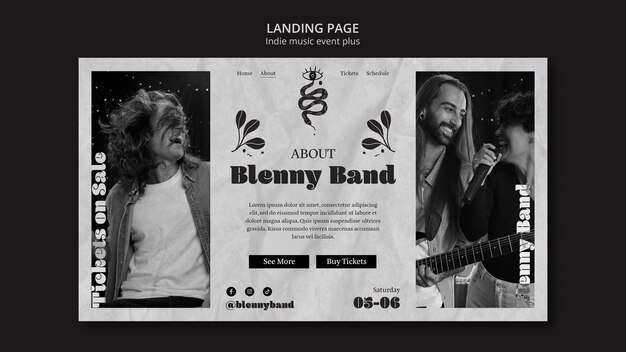 Free PSD monochrome landing page template for indie music event