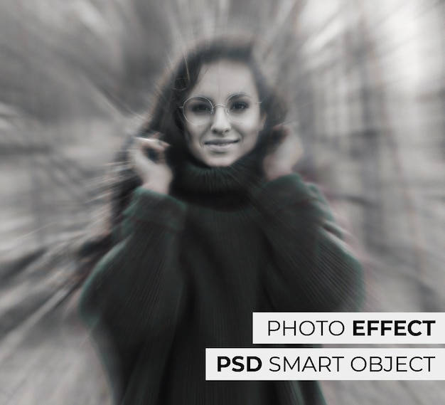 무료 PSD 색채 가장자리 효과가 있는 여성의 흑백 초상화