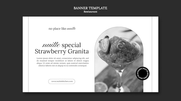 Monochrome restaurant horizontal banner template