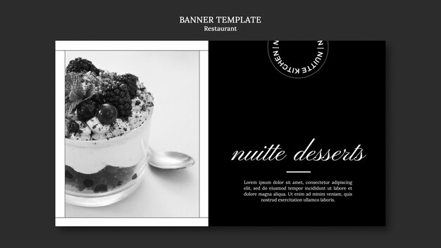 Monochrome restaurant horizontal banner template