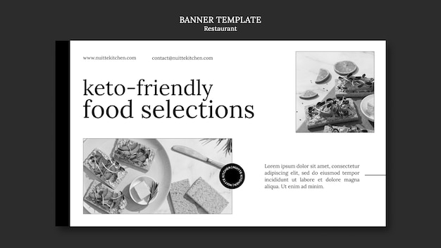 Monochrome restaurant horizontal banner template