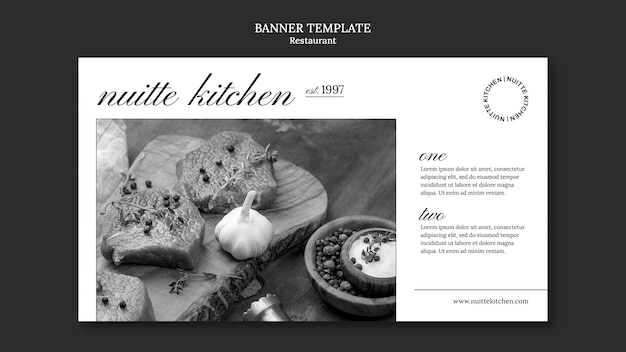 PSD gratuito modello di banner orizzontale ristorante monocromatico