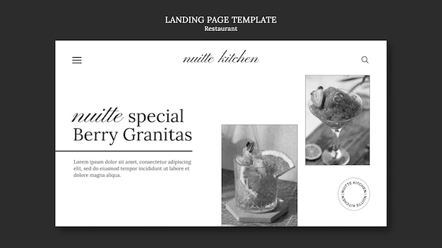 Free PSD monochrome restaurant landing page template