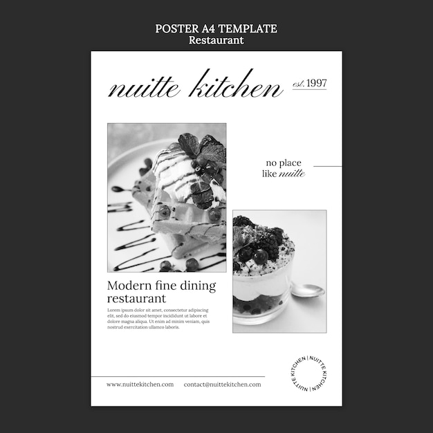 Monochrome restaurant vertical poster template