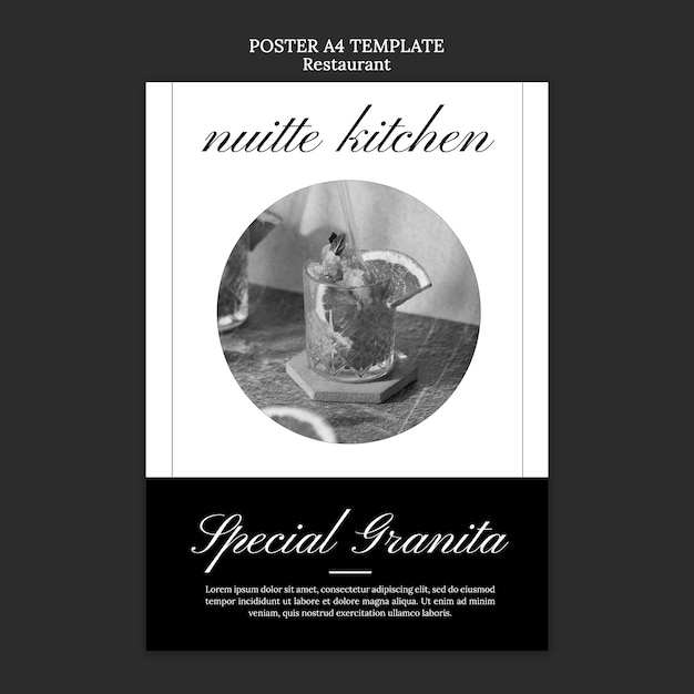 PSD gratuito modello di poster verticale ristorante monocromatico