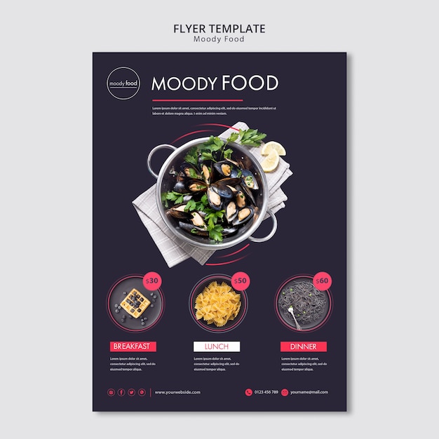 Бесплатный PSD Творческий флаер шаблон moody food