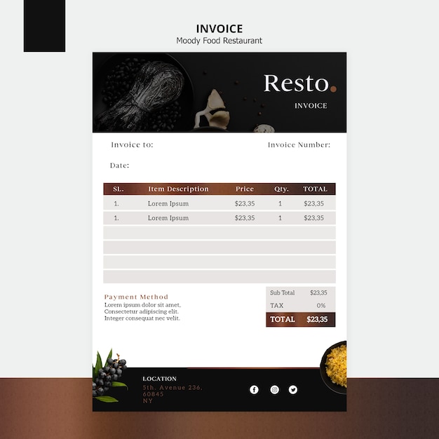 Free PSD moody food invoice template