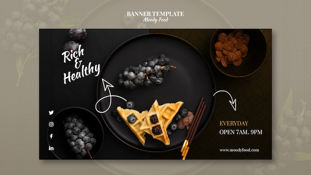 Moody food restaurant banner template concept mock-up