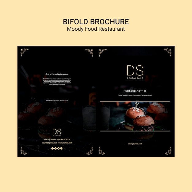 PSD gratuito opuscolo bifold ristorante moody food