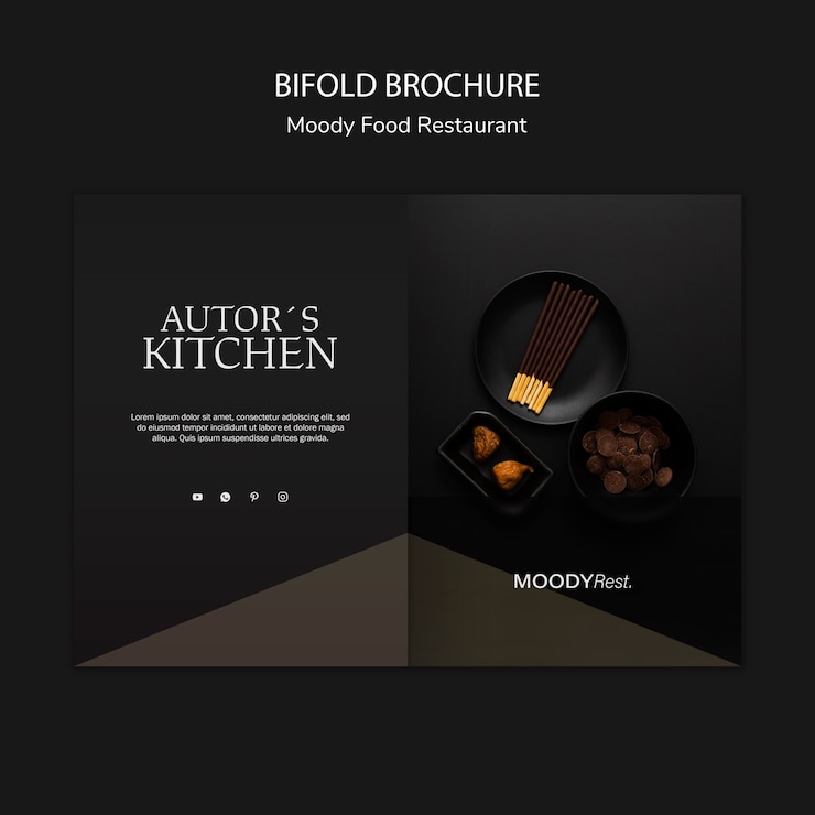 Free PSD moody food restaurant brochure template