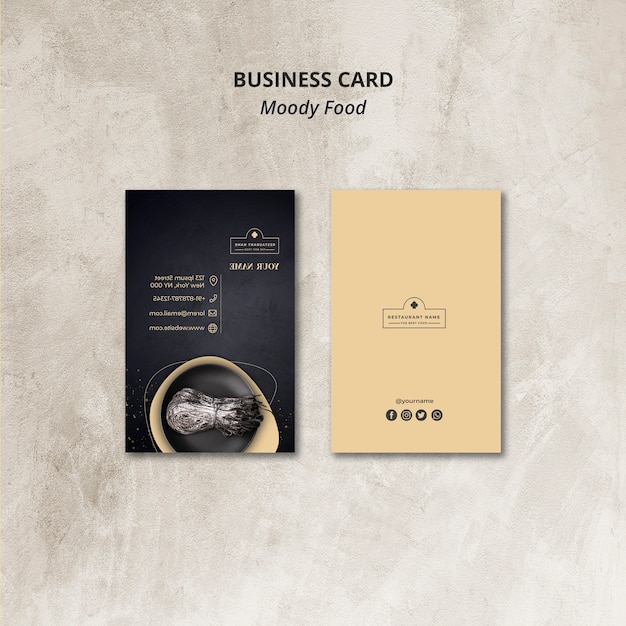 Free PSD moody food restaurant business card concept mock-up