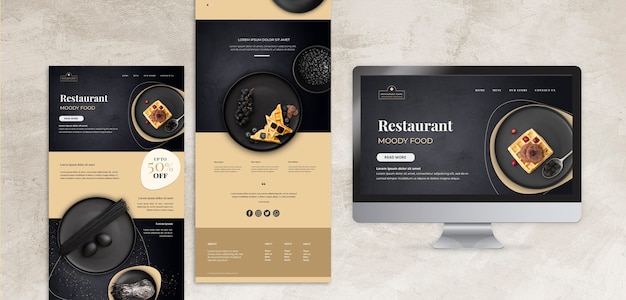 Free PSD moody food restaurant concept mock-up