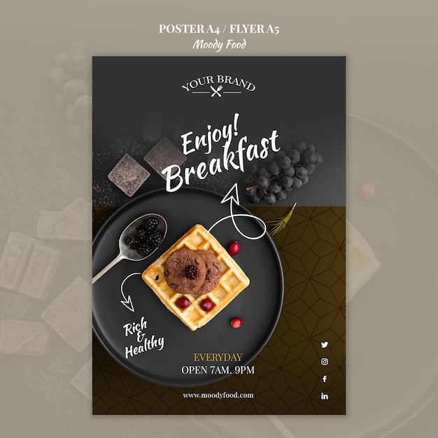 Free PSD moody food restaurant flyer concept mock-up