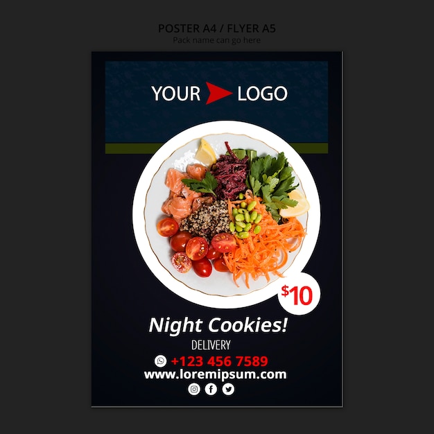 Free PSD moody food restaurant flyer with plate