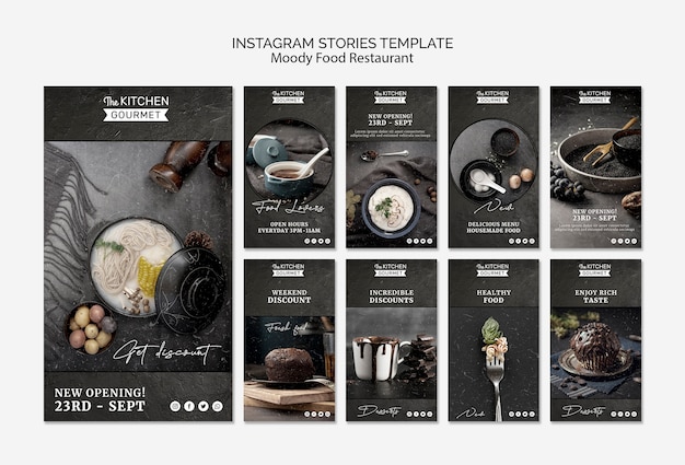 Free PSD moody food restaurant instagram stories concept mock-up