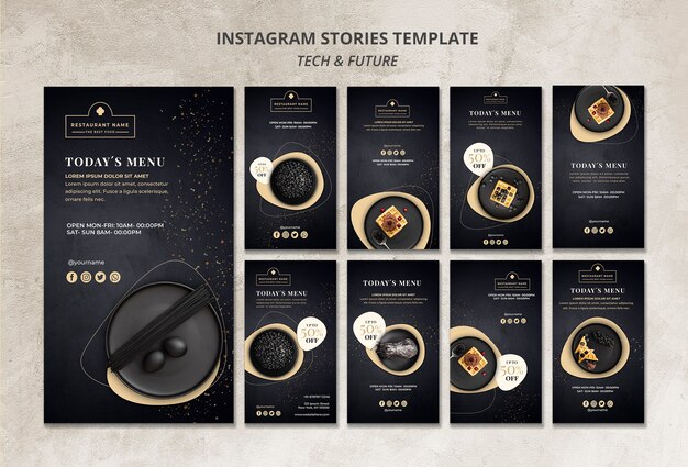 Moody food restaurant instagram stories template concept mock-up