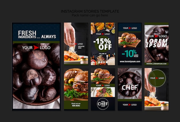 Free PSD moody food restaurant instagram stories template