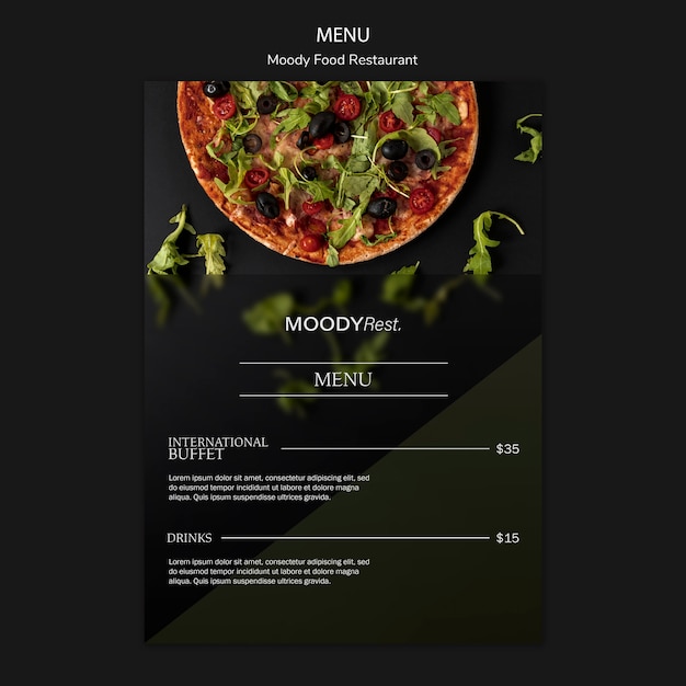 PSD gratuito modello di menu ristorante cibo lunatico