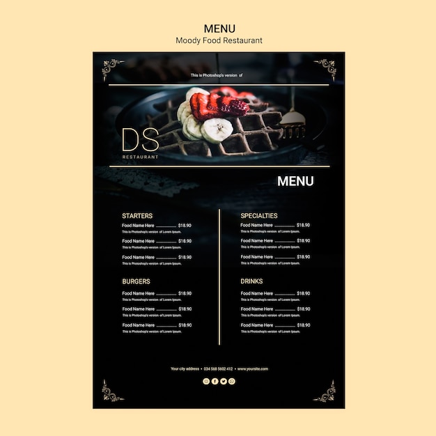 Free PSD moody food restaurant menu