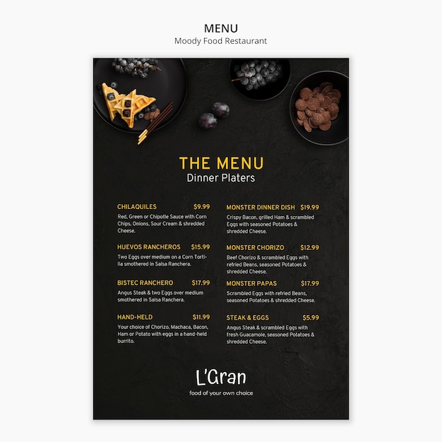 Free PSD moody food restaurant menu