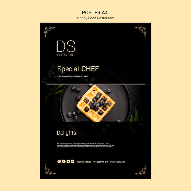 Free PSD moody food restaurant poster a4 template